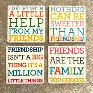 Brand New Set of 4 Decorative Coasters Colorful Friendship Series Housewarming